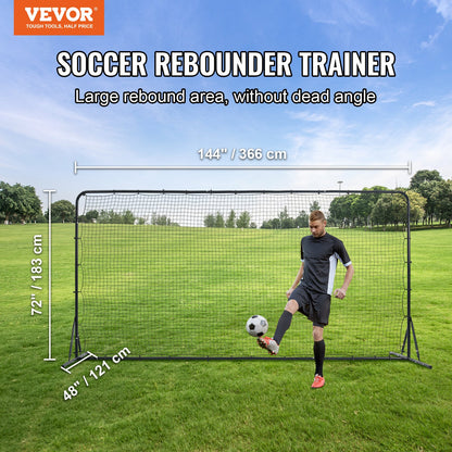 Soccer Rebounder Net, 12x6FT Iron Soccer Träningsutrustning, Sport Fotboll Träningspresent med bärbar väska, Volleyboll Rebounder Wall Perfekt för bakgårdsträning, Solouträning, Passningar