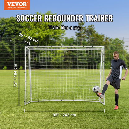 Soccer Rebound Trainer, 8x6FT Iron Soccer Training Equipment, Sports Football Rebounder Wall med dubbelsidigt studsande nät och mål, perfekt för bakgårdsträning, ensamträning, passningar
