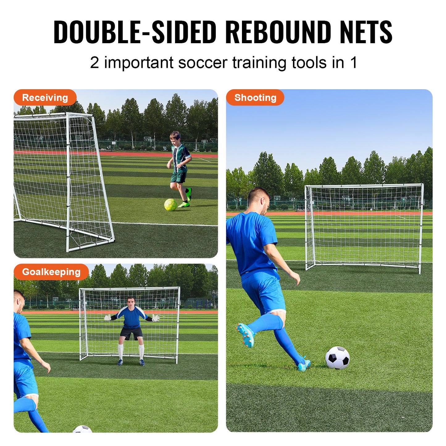 Soccer Rebound Trainer, 8x6FT Iron Soccer Training Equipment, Sports Football Rebounder Wall med dubbelsidigt studsande nät och mål, perfekt för bakgårdsträning, ensamträning, passningar