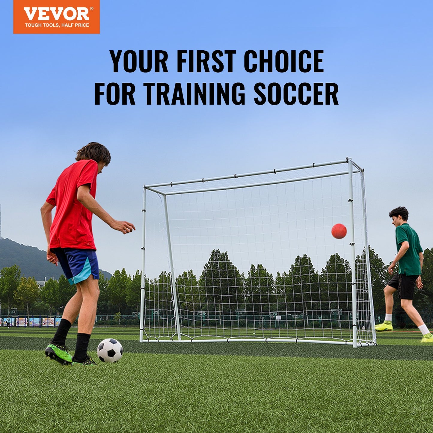 Soccer Rebound Trainer, 8x6FT Iron Soccer Training Equipment, Sports Football Rebounder Wall med dubbelsidigt studsande nät och mål, perfekt för bakgårdsträning, ensamträning, passningar