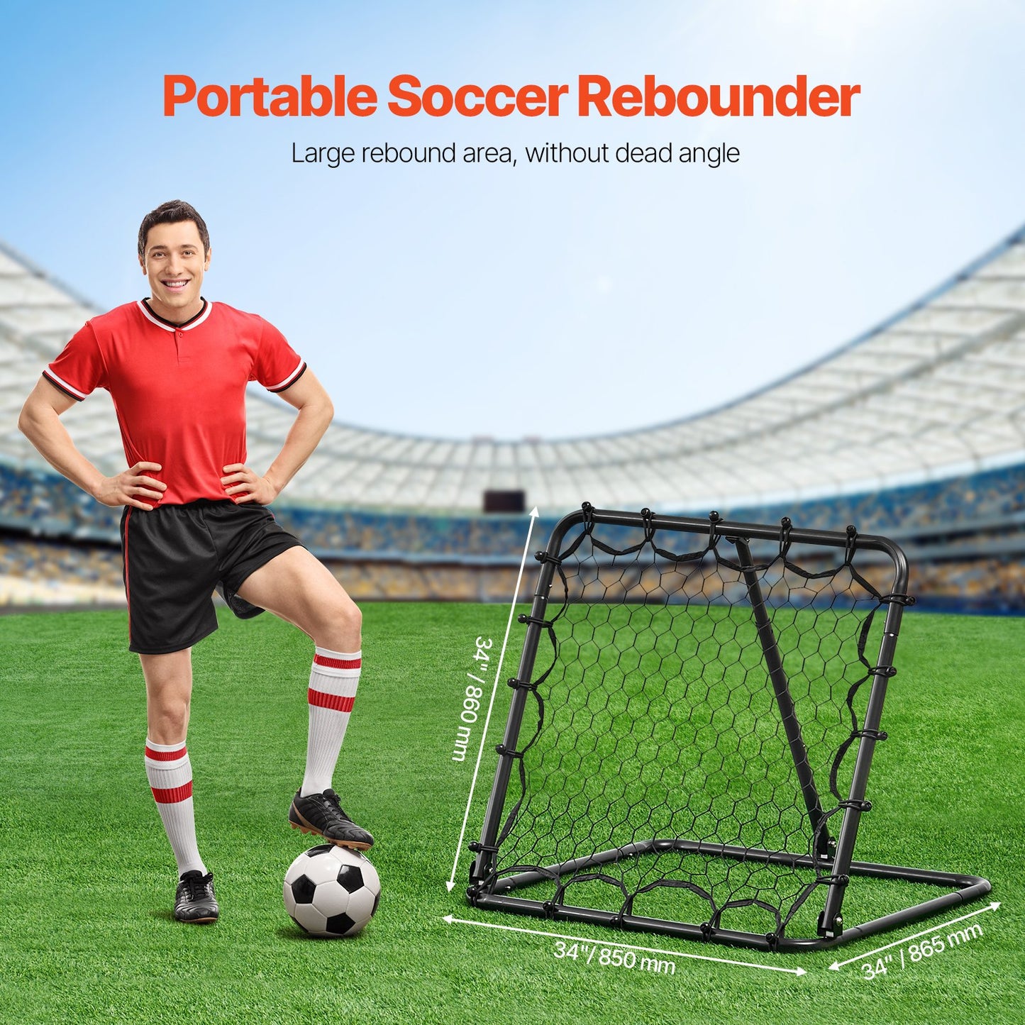 34"x34" Soccer Rebounder Net Kick-back Portable Soccer Training Gifts
