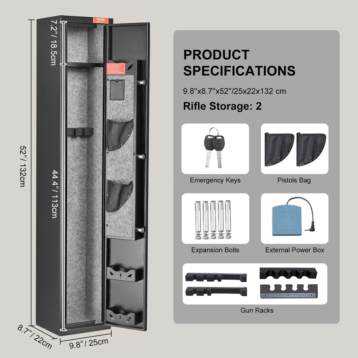 Gun Safe Rifle Safe with digital keypad and lock for 3 rifles and 4 pistols