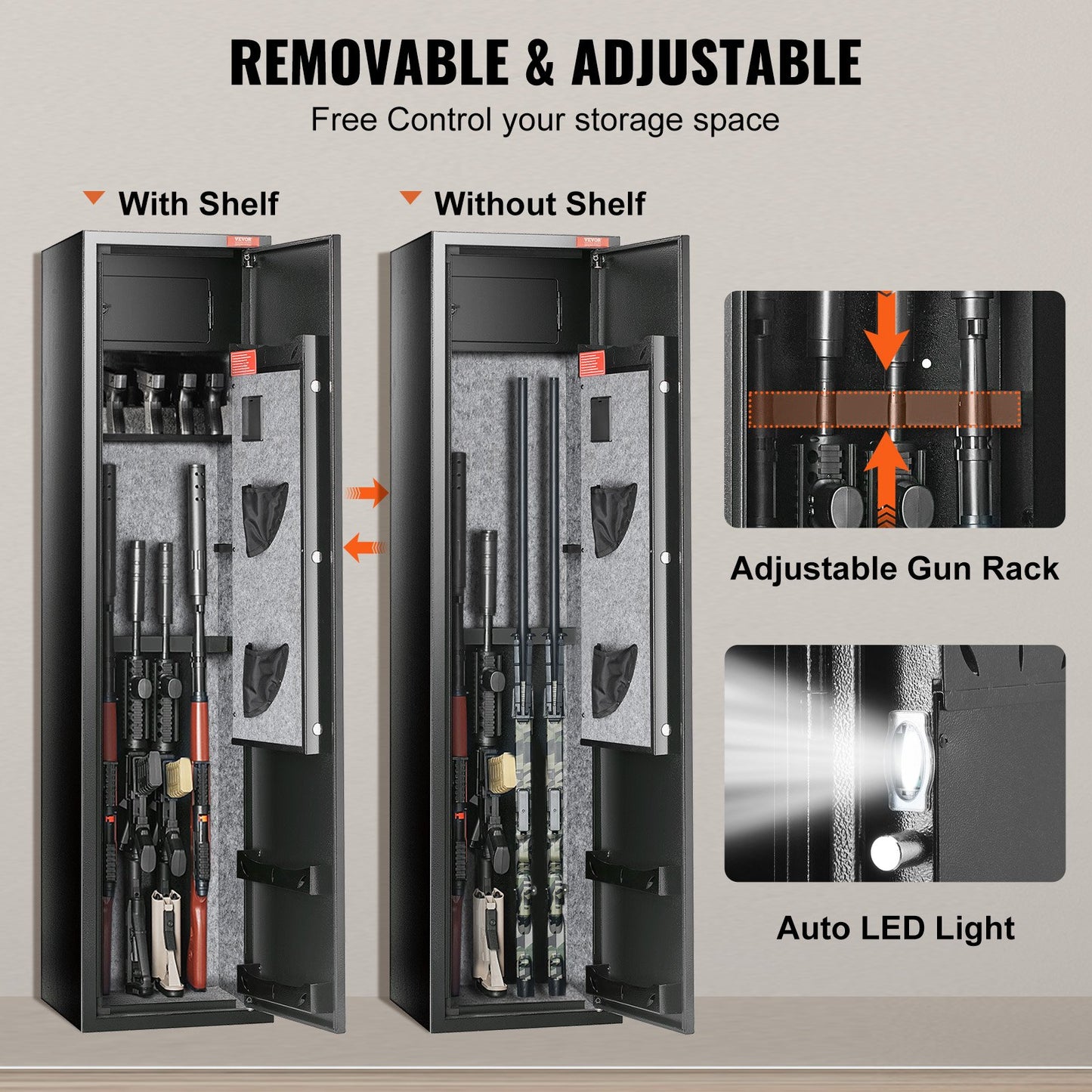 7-8 Rifles Gun Cabinet, Rifle Cabinet with Digital Keypad and Lock, Shotgun Gun Storage Cabinet with Built-in Storage Cabinet, Removable Storage Shelf for Home-Length Weapons and Pistols