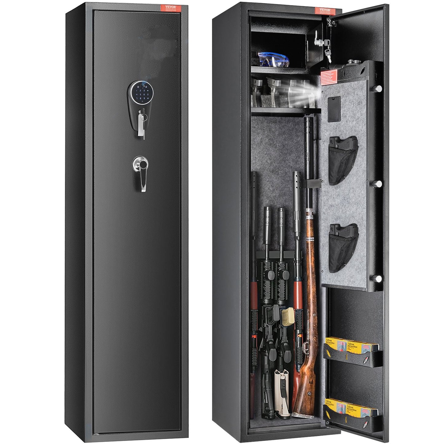 7-8 Rifles Gun Cabinet, Rifle Cabinet with Digital Keypad and Lock, Shotgun Gun Storage Cabinet with Built-in Storage Cabinet, Removable Storage Shelf for Home-Length Weapons and Pistols