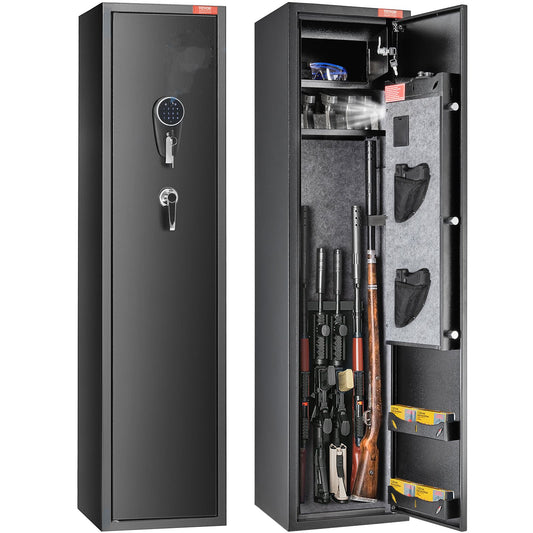 7-8 Rifles Gun Cabinet, Rifle Cabinet with Digital Keypad and Lock, Shotgun Gun Storage Cabinet with Built-in Storage Cabinet, Removable Storage Shelf for Home-Length Weapons and Pistols