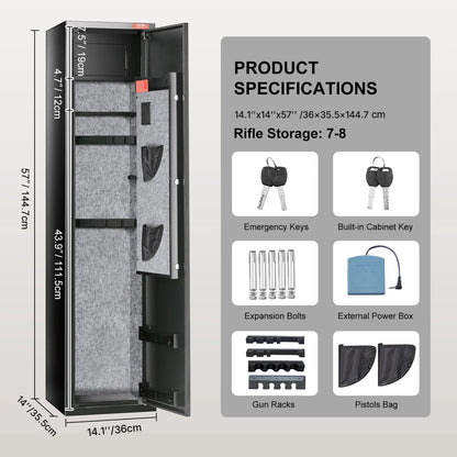 Gun Safe Rifle Safe with Digital Keypad &amp; Lock 5 Rifles Storage Cabinet