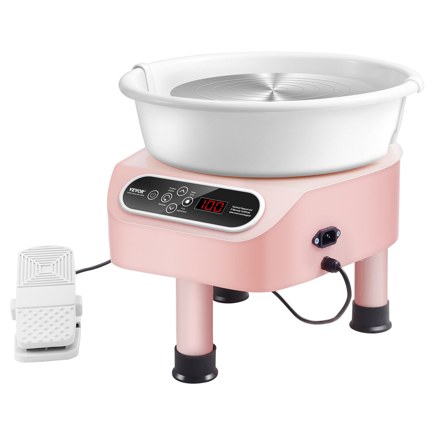 Töpferscheibe, 10 Zoll, Keramikrad, Fußpedal, Touchscreen, 350 W, 3 Beine, Rosa