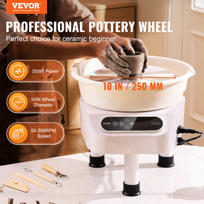 Pottery Wheel 10in Keramisk hjulfotpedal Pekskärm 350W 3 Ben Vit