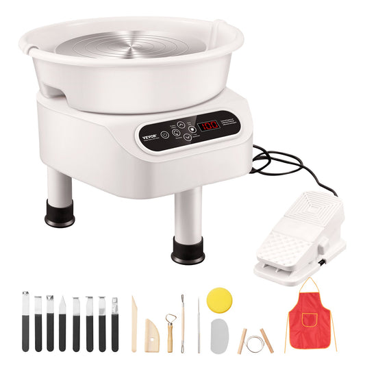 Pottery Wheel 10in Keramisk hjulfotpedal Pekskärm 350W 3 Ben Vit