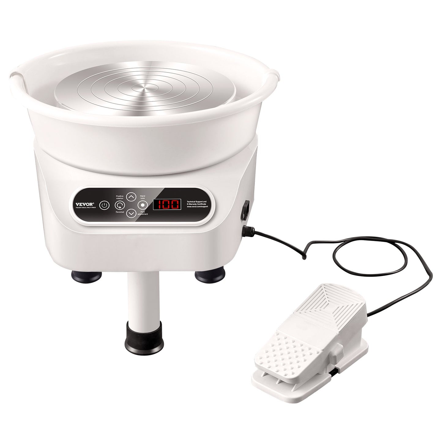 Pottery Wheel 11-tums keramisk hjulfotpedal Pekskärm 450W 3 Ben Vit
