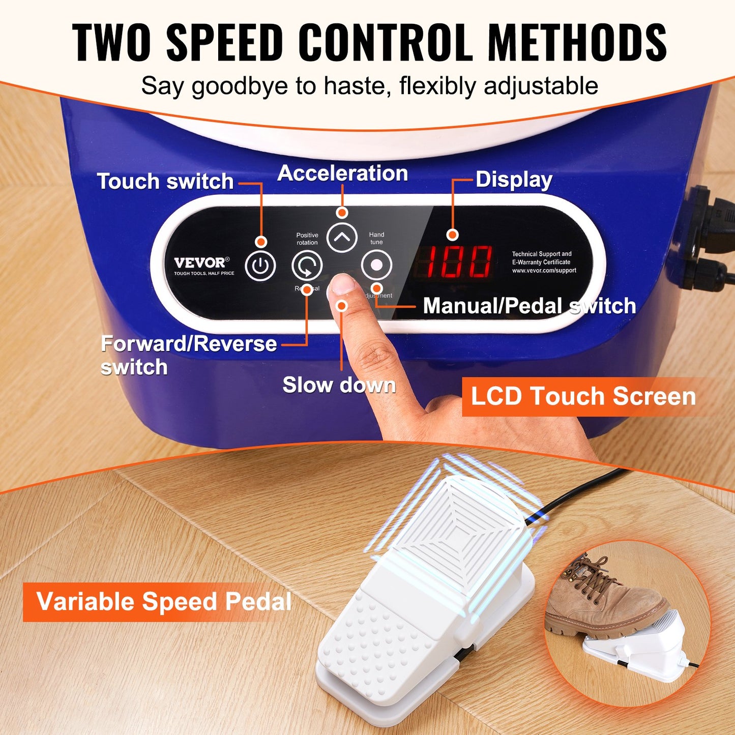 Töpferscheibe, 11 Zoll, Keramik-Rad, Fußpedal, Touchscreen, 450 W, 3 Beine, Blau
