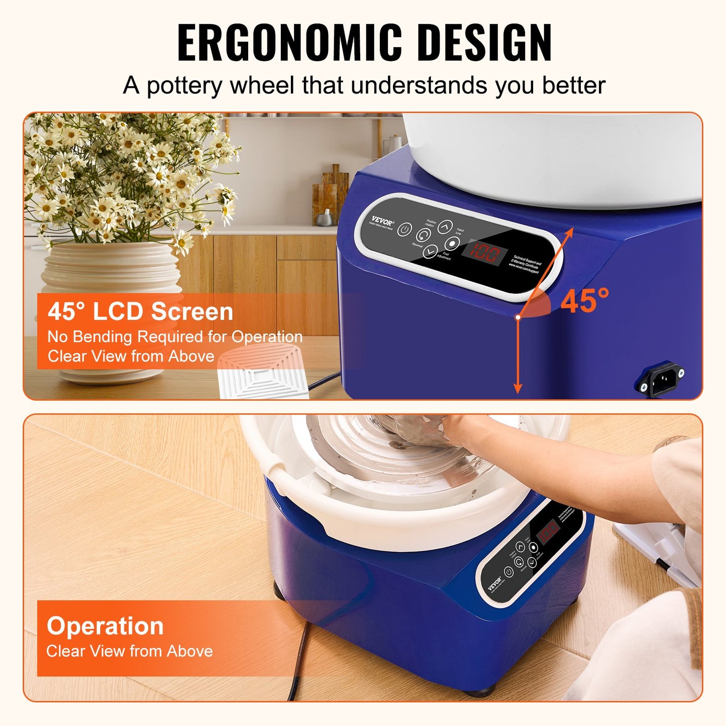Pottery Wheel 11in Ceramic Wheel Foot Pedal Touch Screen Apron 450W Blue