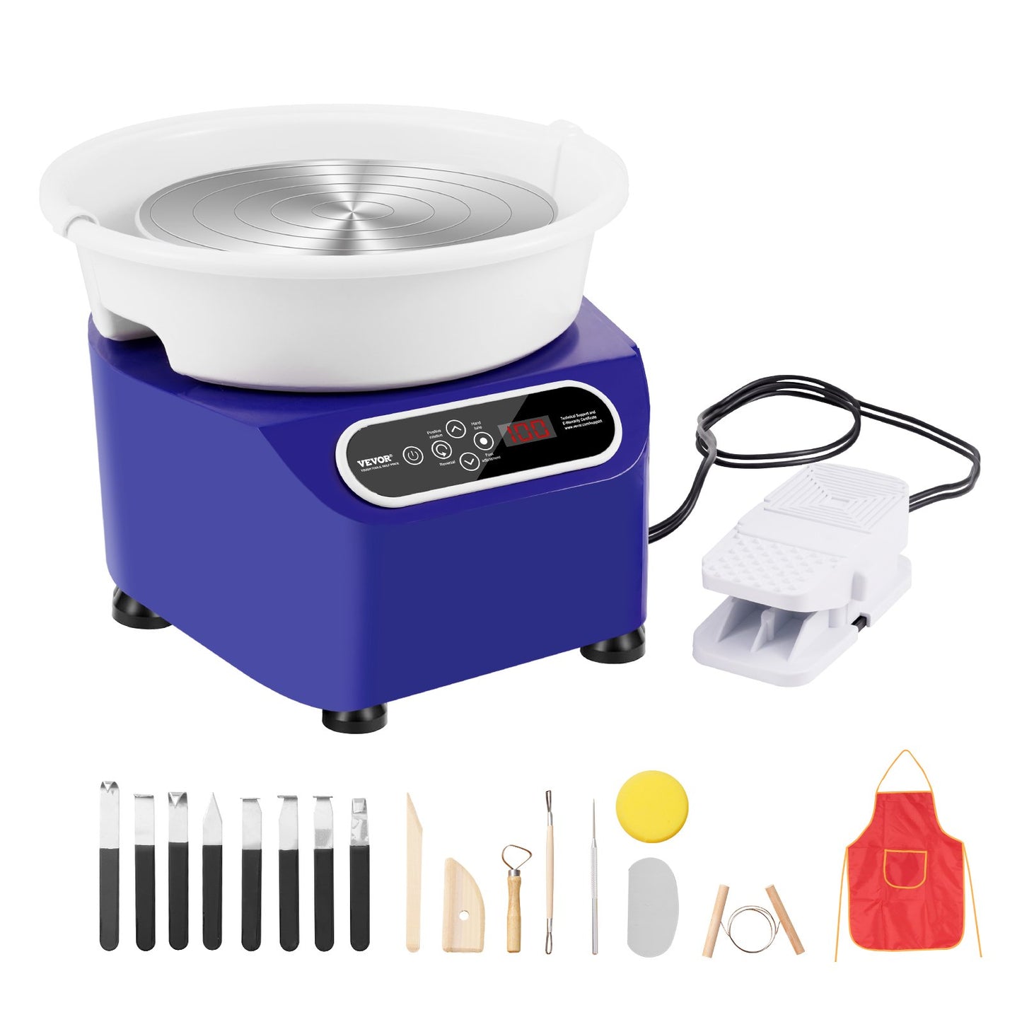 Pottery Wheel 11in Ceramic Wheel Foot Pedal Touch Screen Apron 450W Blue