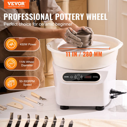 Pottery Wheel 11in Ceramic Wheel Foot Pedal Touch Screen Apron 450W White