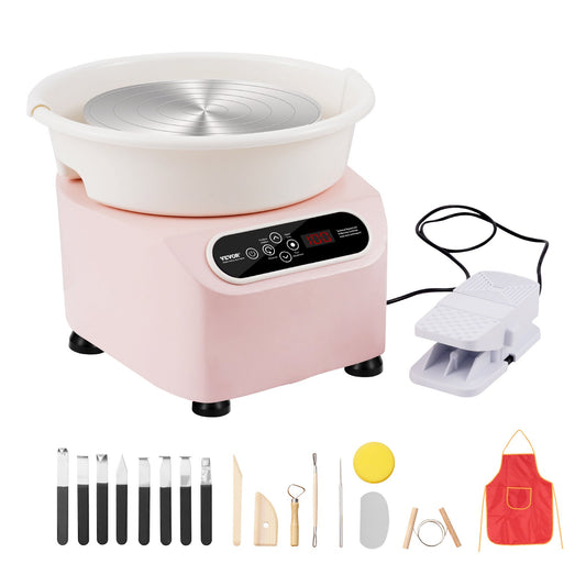 Pottery Wheel 11in Keramisk Wheel Fotpedal Pekskärmsförkläde 450W Rosa