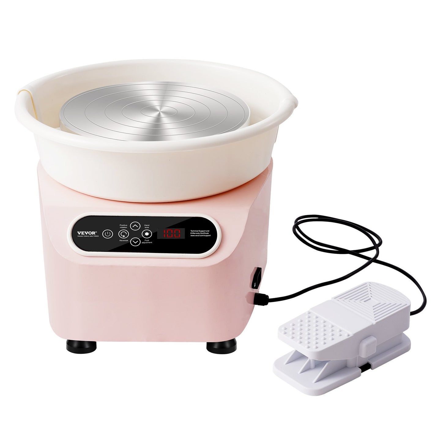 Pottery Wheel 11in Keramisk Wheel Fotpedal Pekskärmsförkläde 450W Rosa