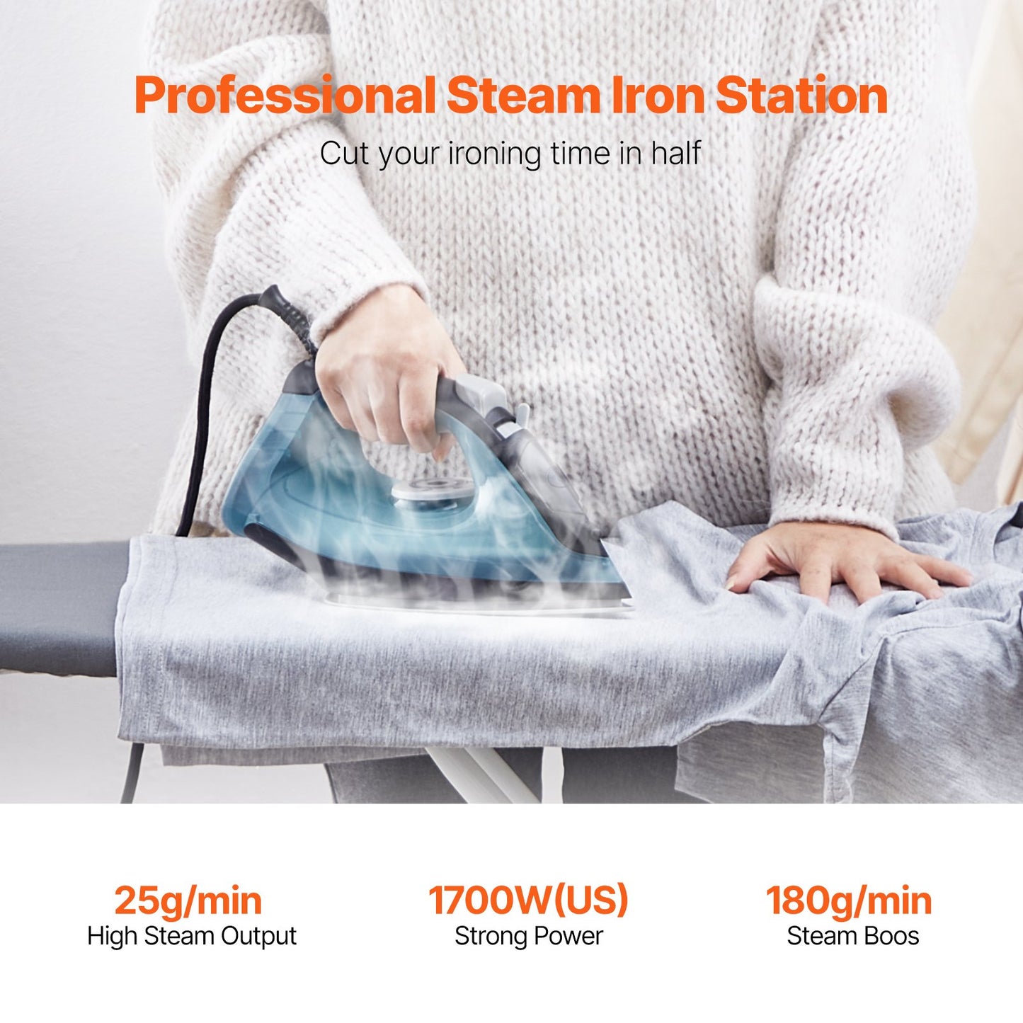Steam iron 1600W Iron for clothes Automatic shut-off Self-cleaning for ironing