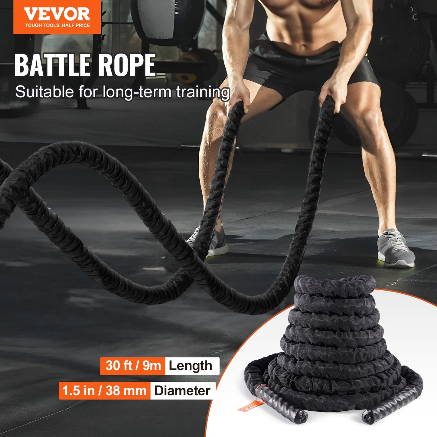 Battle Rope 1.5" 30Ft Gym Workout Strength Training Training Fitness Rope