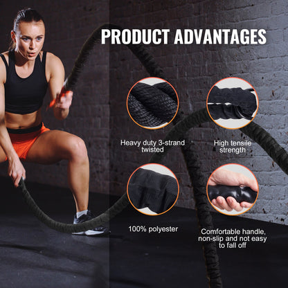 Battle Rope 1.5" 30Ft Gym Workout Strength Training Training Fitness Rope