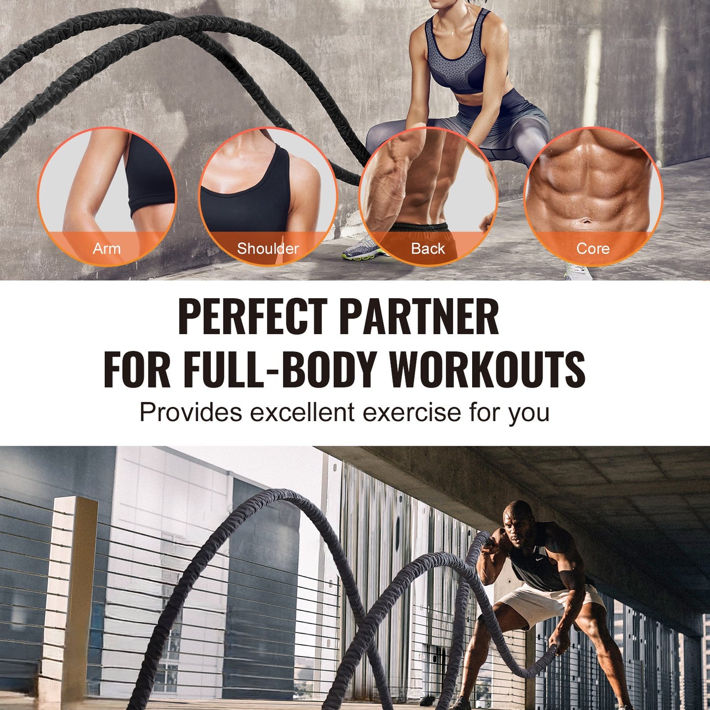 Battle Rope 1.5" 30Ft Gym Workout Strength Training Training Fitness Rope