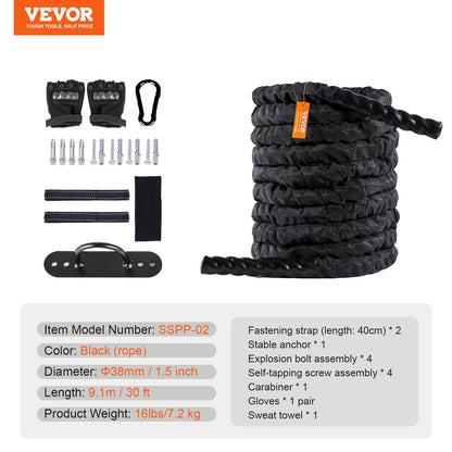 Battle Rope 1.5" 30Ft Gym Workout Strength Training Training Fitness Rope