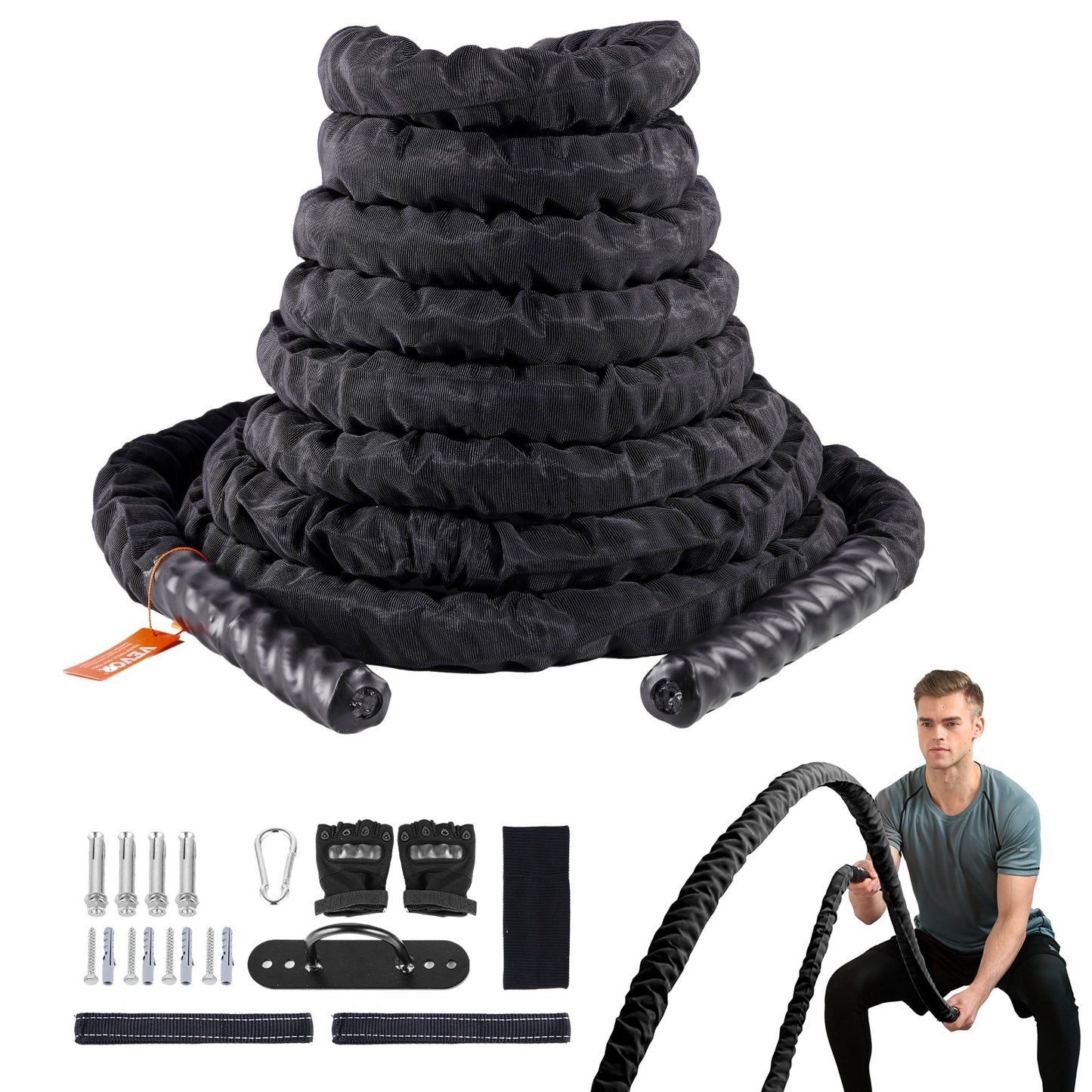 Battle Rope 1.5" 30Ft Gym Workout Strength Training Training Fitness Rope