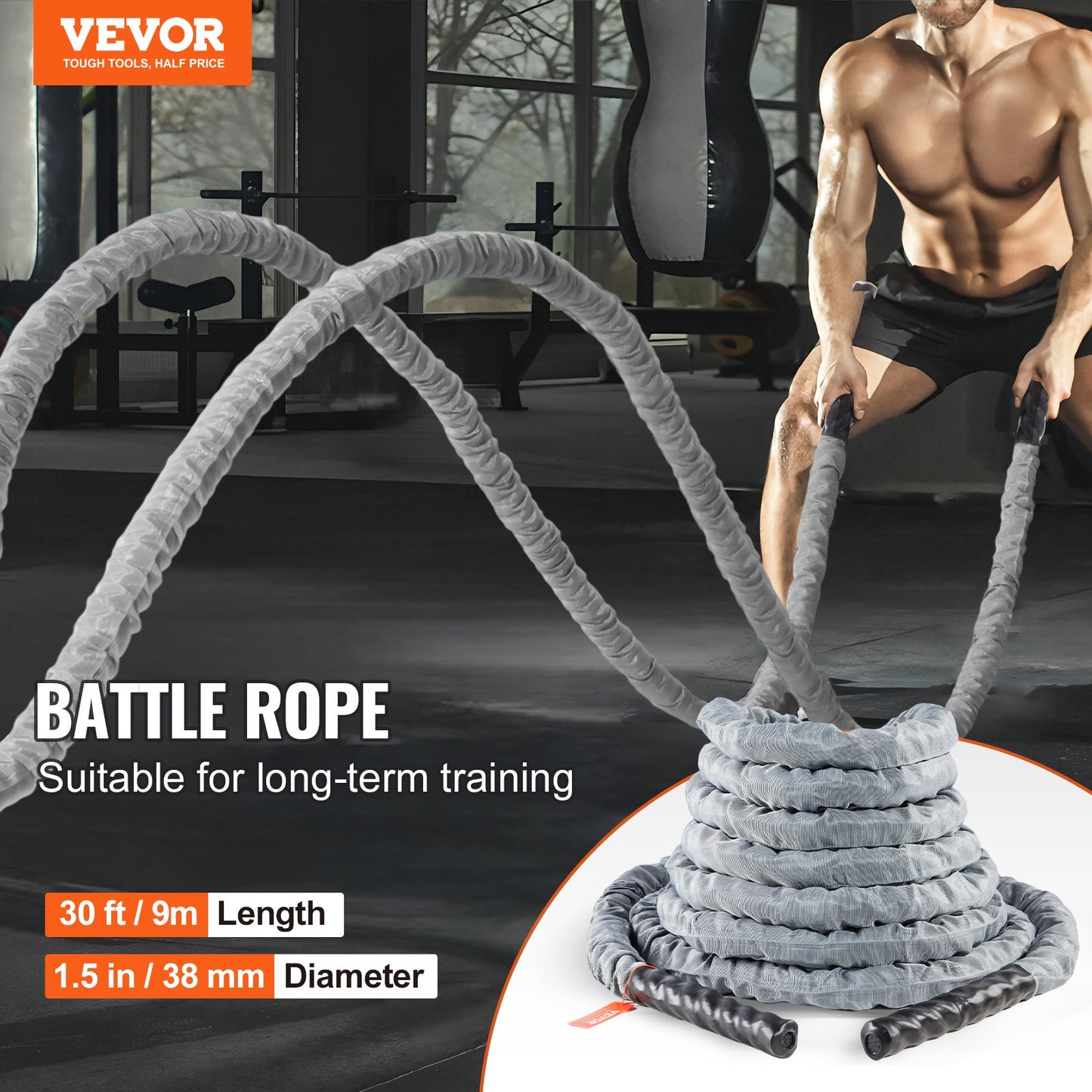 Battle Rope 1.5" 30Ft Gym Workout Strength Training Training Fitness Rope