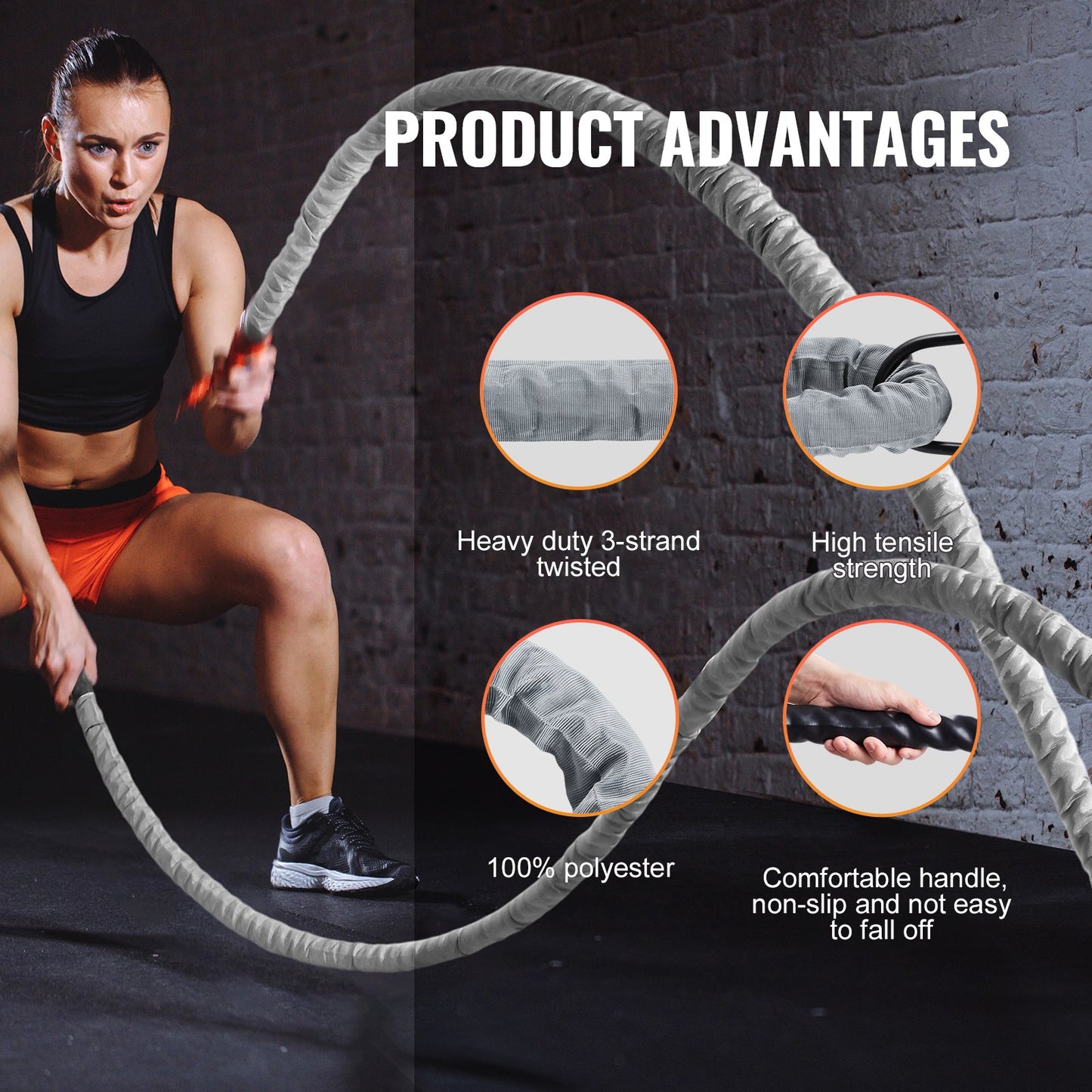 Battle Rope 1.5" 30Ft Gym Workout Strength Training Training Fitness Rope