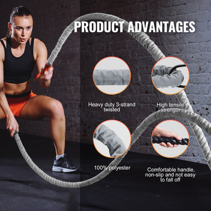 Battle Rope 1.5" 30Ft Gym Workout Strength Training Training Fitness Rope