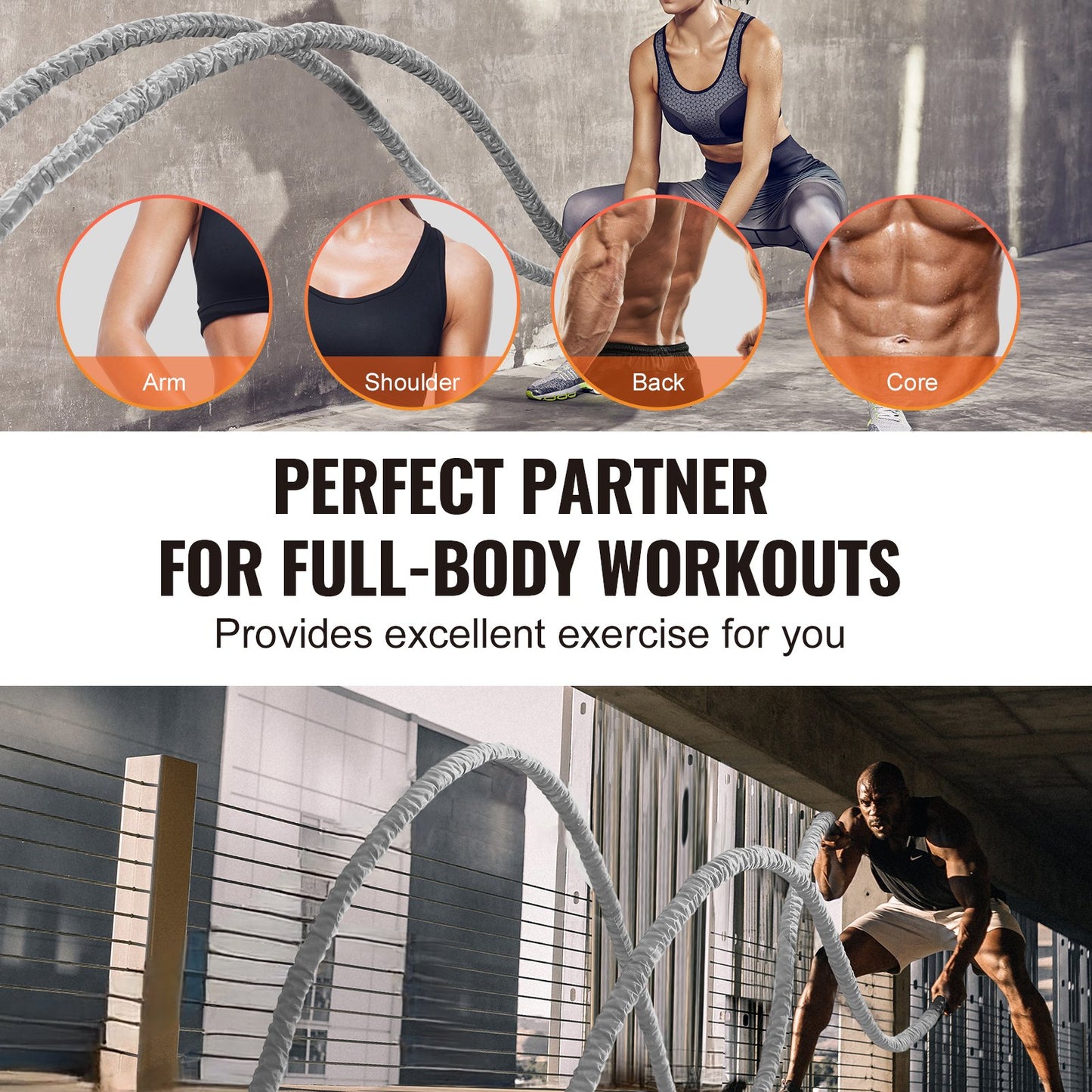 Battle Rope 1.5" 30Ft Gym Workout Strength Training Training Fitness Rope