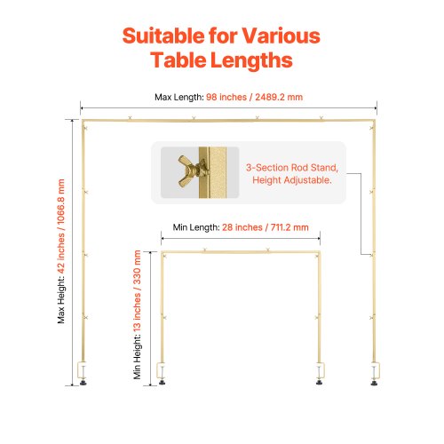 2-piece stand for poles over the table with clamp, arch frame, 61-98 cm, adjustable | EU
