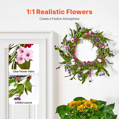 Artificial decorative wreath 22 in pink green daisies year round wreath