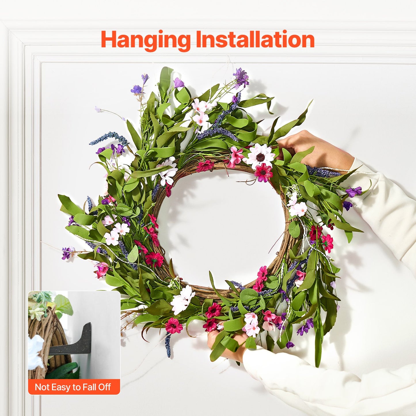 Artificial decorative wreath 22 in pink green daisies year round wreath
