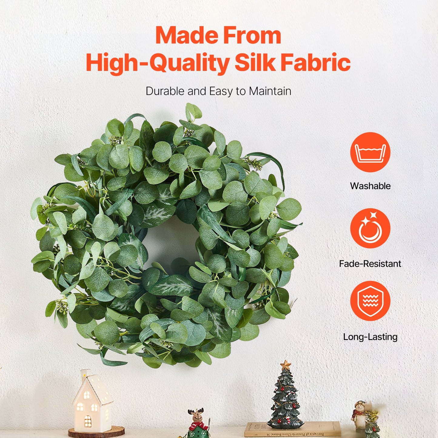 Artificial decorative wreath 26 in green eucalyptus leaves all year round