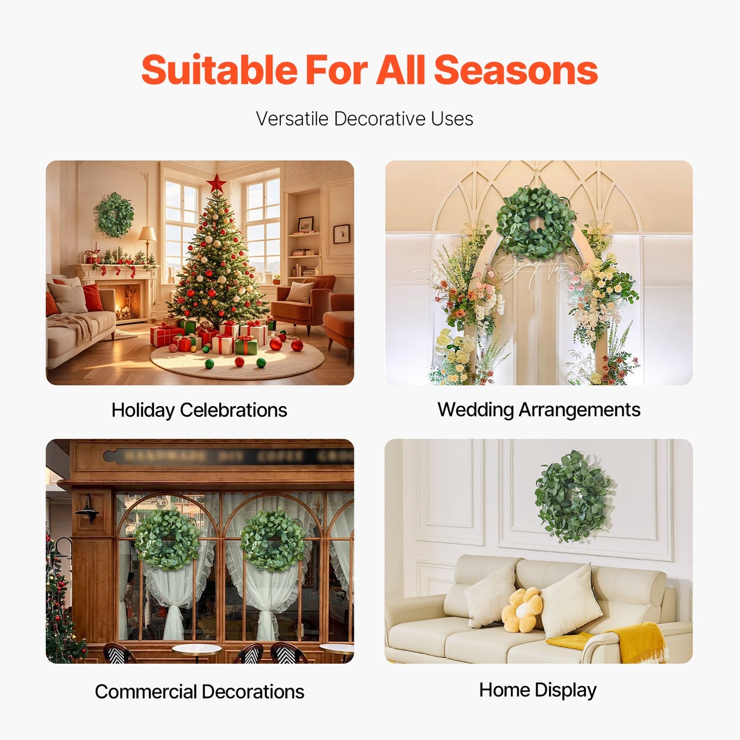 Artificial decorative wreath 26 in green eucalyptus leaves all year round