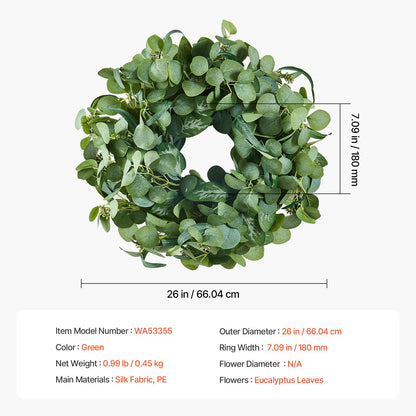 Artificial decorative wreath 26 in green eucalyptus leaves all year round