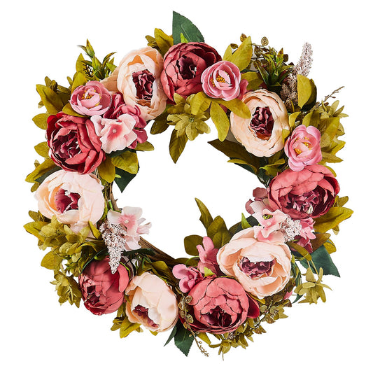 Artificial decorative wreath 19 in pink peonies hydrangeas all year round