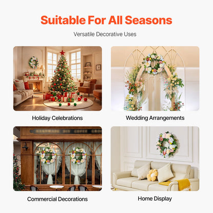 Artificial Decorative Wreath 24 in White Pink Yellow Peonies Hydrangeas