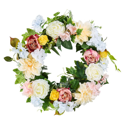 Artificial Decorative Wreath 24 in White Pink Yellow Peonies Hydrangeas