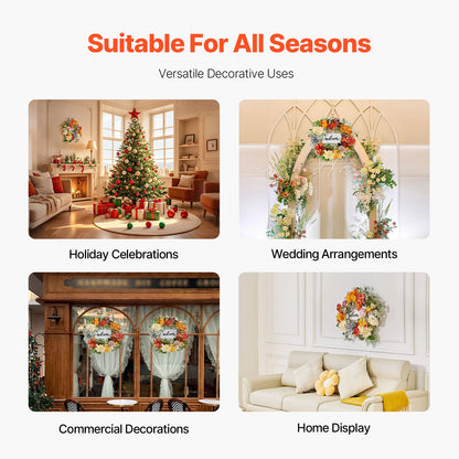 Artificial decorative wreath 24 in red orange yellow hydrangea roses