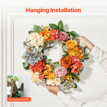 Artificial decorative wreath 24 in red orange yellow hydrangea roses