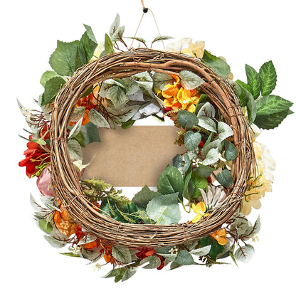Artificial decorative wreath 24 in red orange yellow hydrangea roses