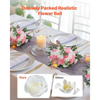Flower balls for wedding table decorations Flower bouquet Pink + White 10 PCS | EU