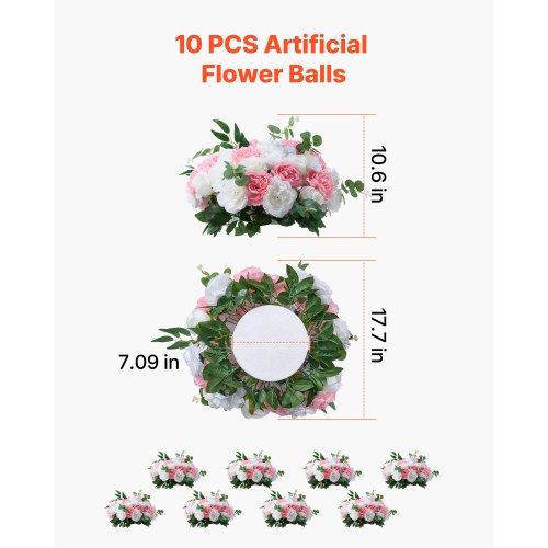 Flower balls for wedding table decorations Flower bouquet Pink + White 10 PCS | EU