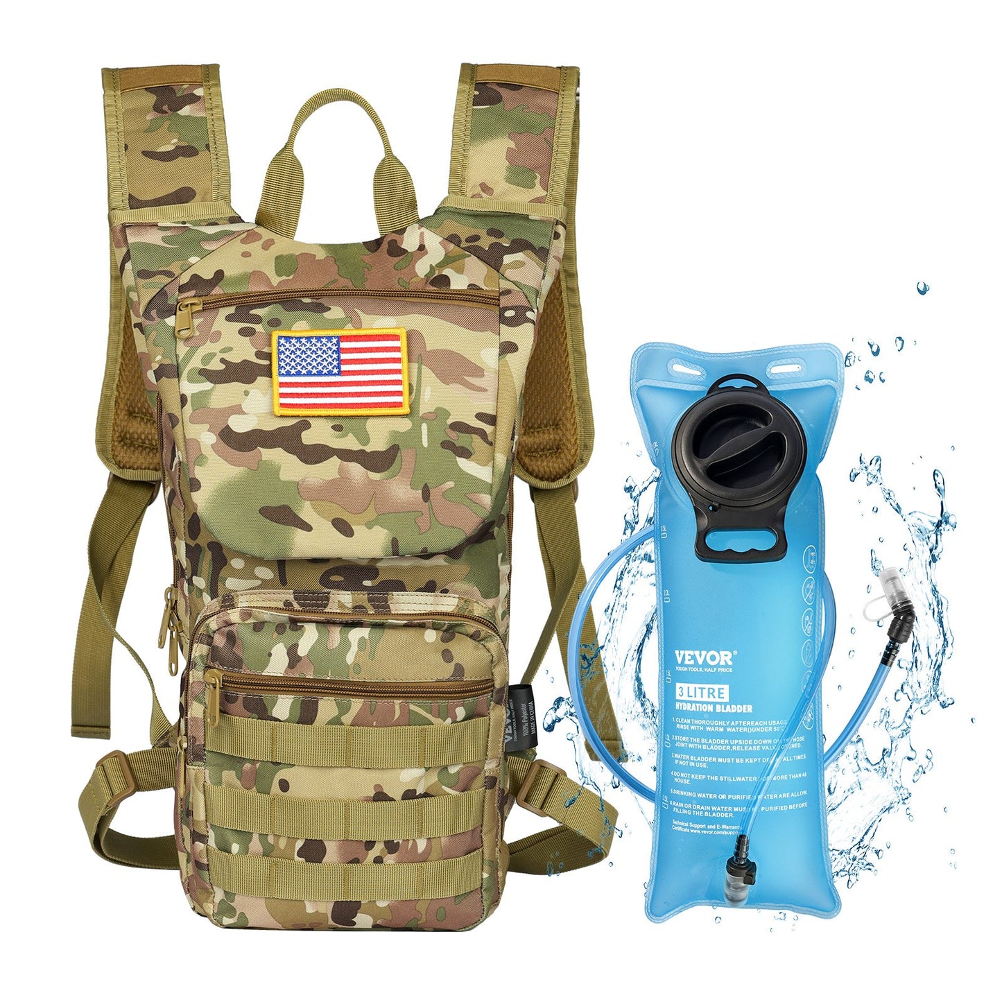 Tactical Molle Hydration Pack Ryggsäck 3L TPU Water Bladder Cykling Vandring
