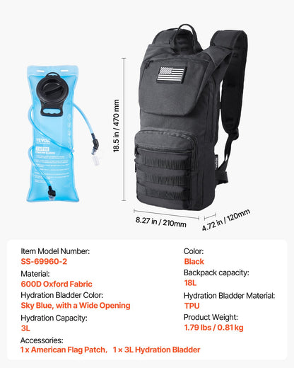Tactical Molle Hydration Pack Ryggsäck 3L TPU Water Bladder Cykling Vandring