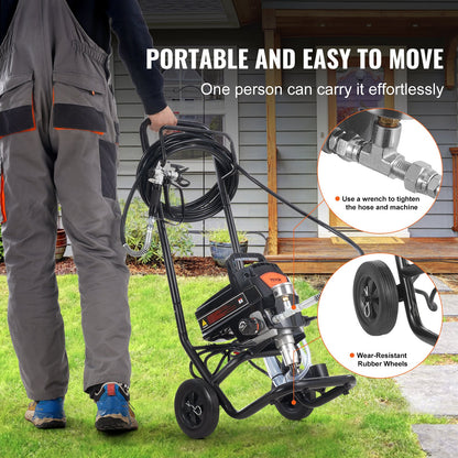 Stand Airless färgspruta, 950W 3000PSI Högeffektiv Elektrisk Airless-spruta med vagn, fin och jämn målningseffekt, färgsprutor för heminredning och exteriörmöbler och staket