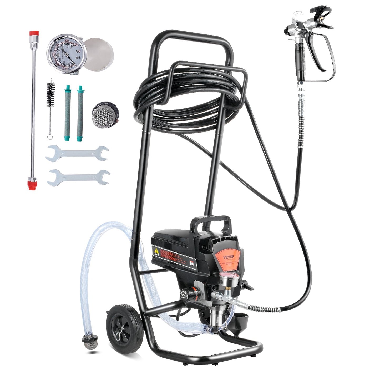 Stand Airless färgspruta, 950W 3000PSI Högeffektiv Elektrisk Airless-spruta med vagn, fin och jämn målningseffekt, färgsprutor för heminredning och exteriörmöbler och staket