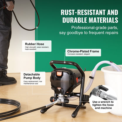 Stand Airless färgspruta, 750W 3000PSI högeffektiv elektrisk högtrycksspruta, fin och jämn målningseffekt, handhållna färgsprutor för heminredning och exteriör möbler och staket