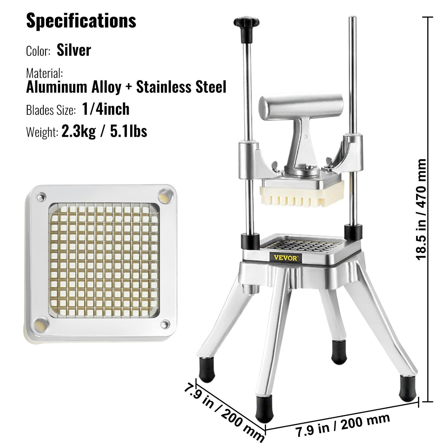 Kommersiell grönsakshackare 1/4" Blad Heavy Duty Professional Food Dicer Kattex French Fry Cutter Lökskärare Rostfritt stål för tomatpeppar Potatissvamp